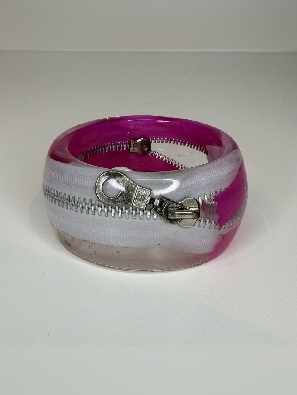 Magenta and white zipper bangle